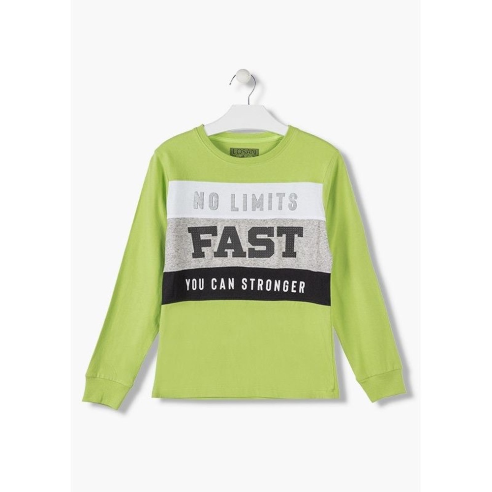 Green and White Long Sleeve Tee with Graphic Design